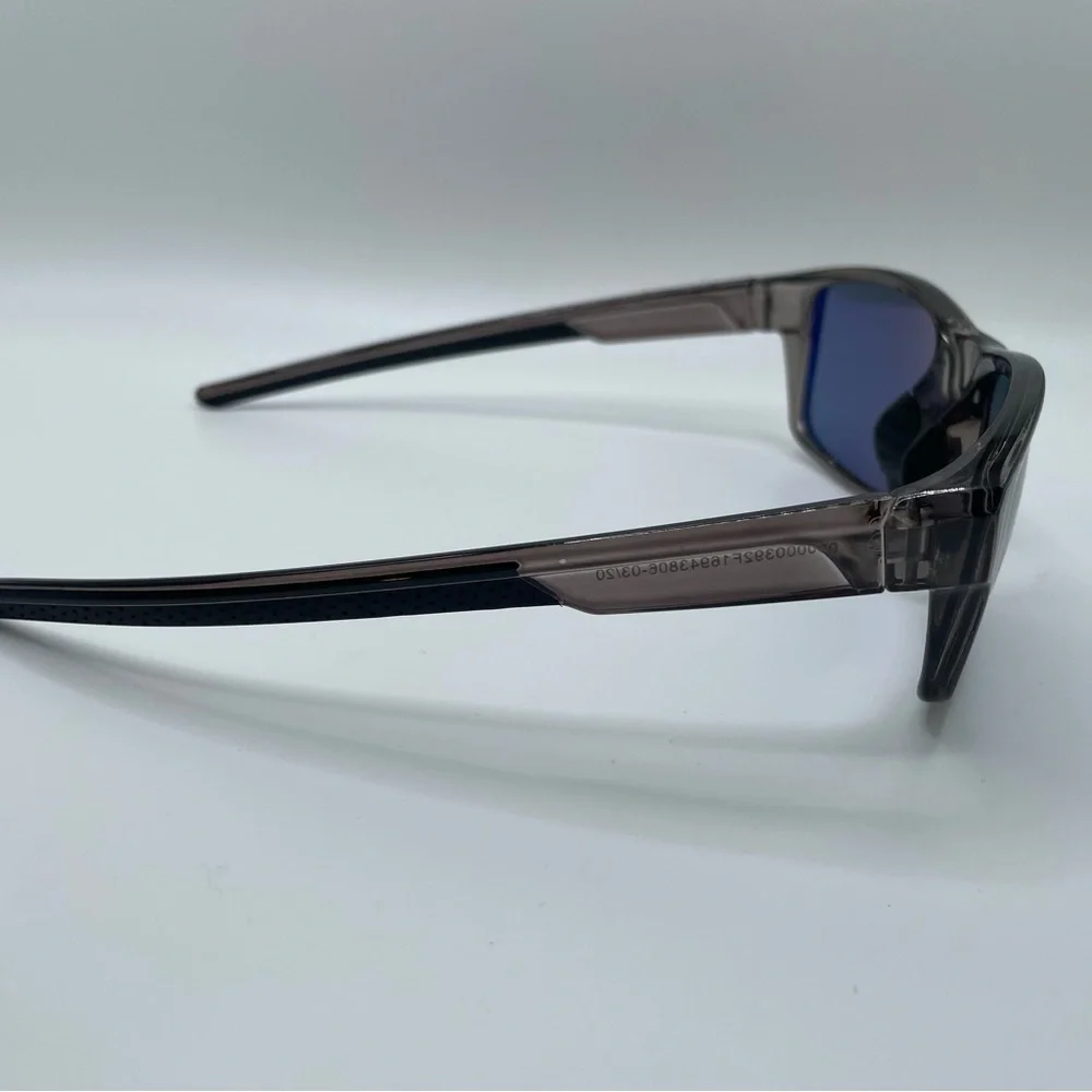 Translucent Gray Unisex Wrap-Around Sunglasses With Blue Lenses